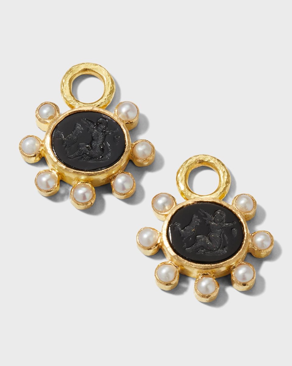 19K Venetian Glass Intaglio and Pearl Earring Pendants